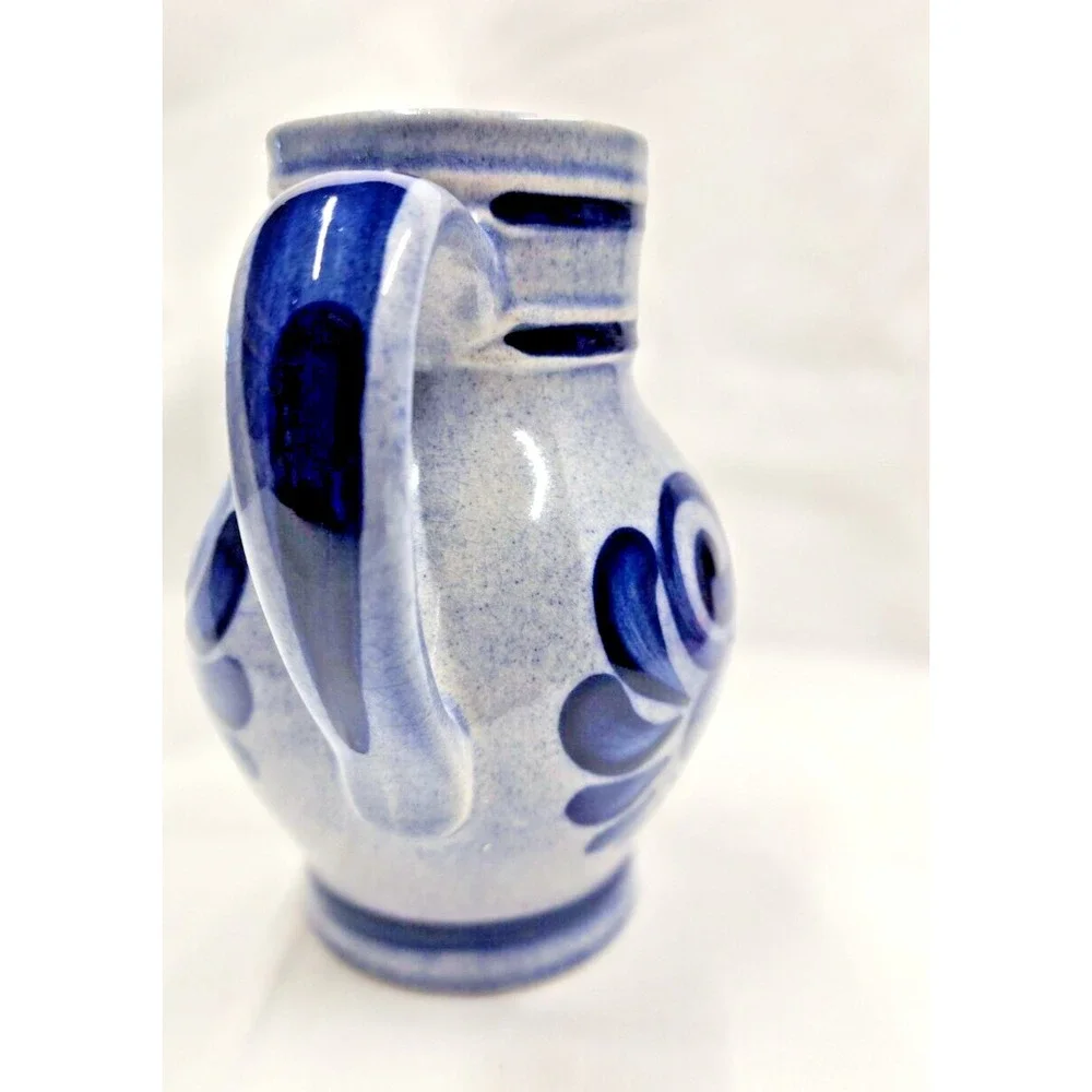 Vintage Steinheimer Krugle .5 Liter Stoneware Jug Cobalt Blue Swirl Design